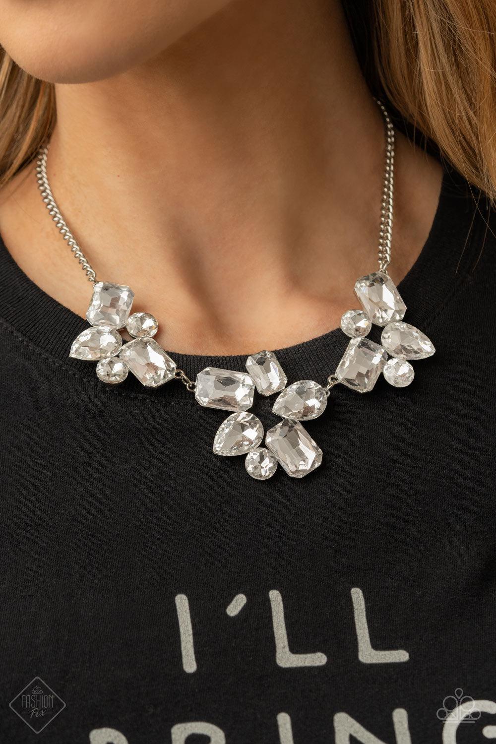 Galactic Goddess White Rhinestone Necklace - Paparazzi Accessories - model -CarasShop.com - $5 Jewelry by Cara Jewels