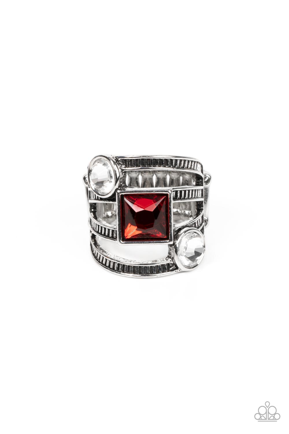 Galactic Governess Red Rhinestone Ring - Paparazzi Accessories- lightbox - CarasShop.com - $5 Jewelry by Cara Jewels