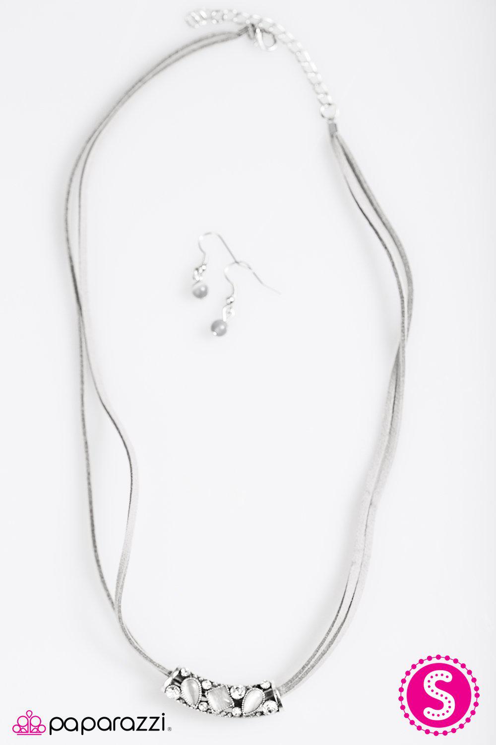 Galaxy Glam Silver Moonstone Necklace and matching Earrings - Paparazzi Accessories-CarasShop.com - $5 Jewelry by Cara Jewels