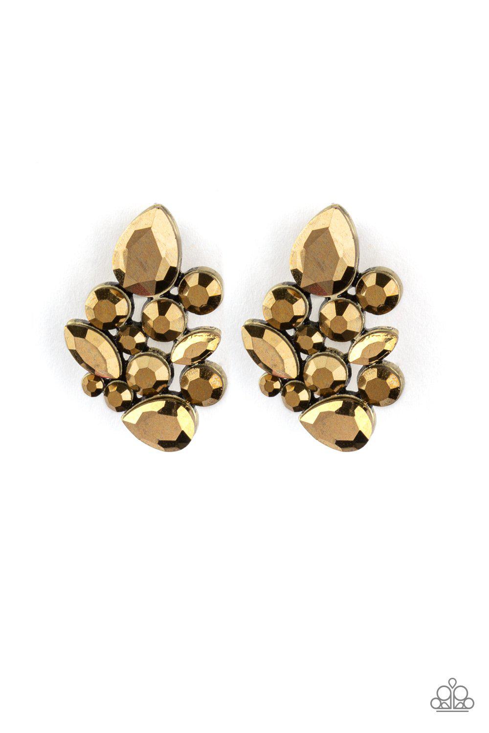 Galaxy Glimmer Brass Post Earrings - Paparazzi Accessories - lightbox -CarasShop.com - $5 Jewelry by Cara Jewels