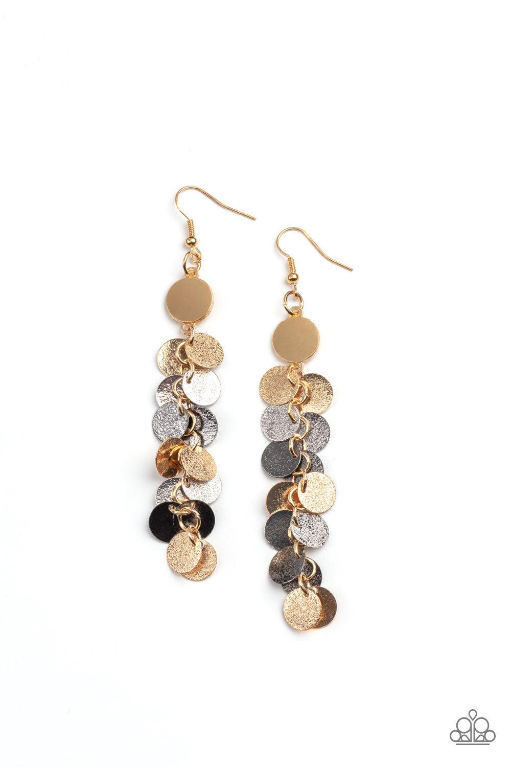 Game CHIME Multi Gold-Silver-Gunmetal Earrings - Paparazzi Accessories- lightbox - CarasShop.com - $5 Jewelry by Cara Jewels