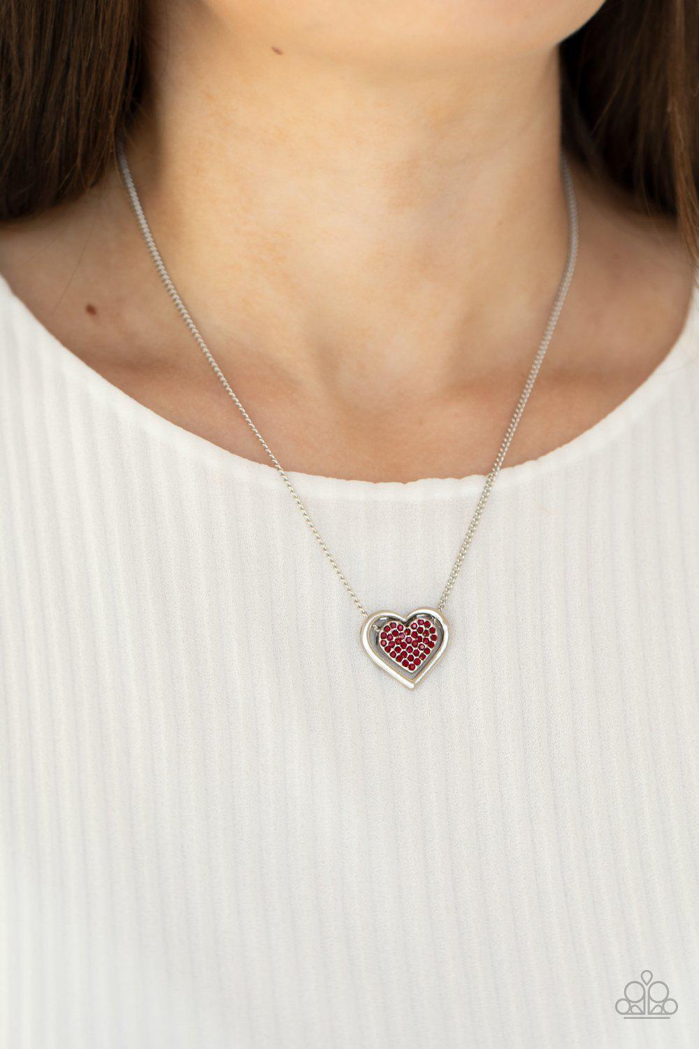 Game, Set, MATCHMAKER Red Rhinestone Heart Necklace - Paparazzi Accessories - model -CarasShop.com - $5 Jewelry by Cara Jewels
