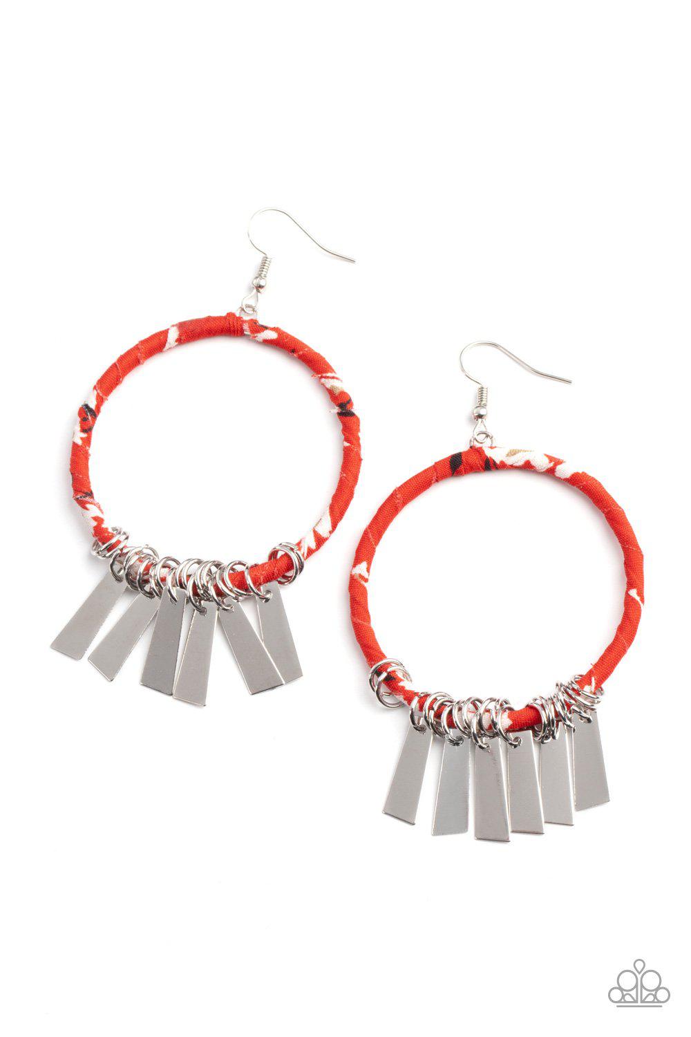Garden Chimes Red and Silver Earrings - Paparazzi Accessories- lightbox - CarasShop.com - $5 Jewelry by Cara Jewels