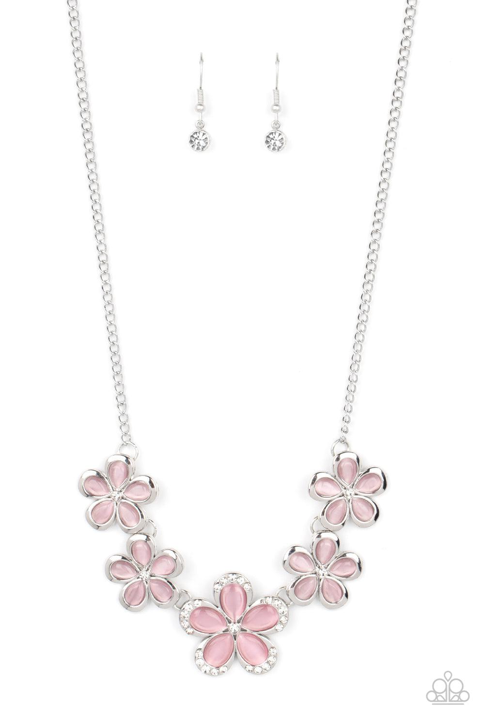 Garden Daydream Pink Cat&#39;s Eye Stone Flower Necklace - Paparazzi Accessories- lightbox - CarasShop.com - $5 Jewelry by Cara Jewels