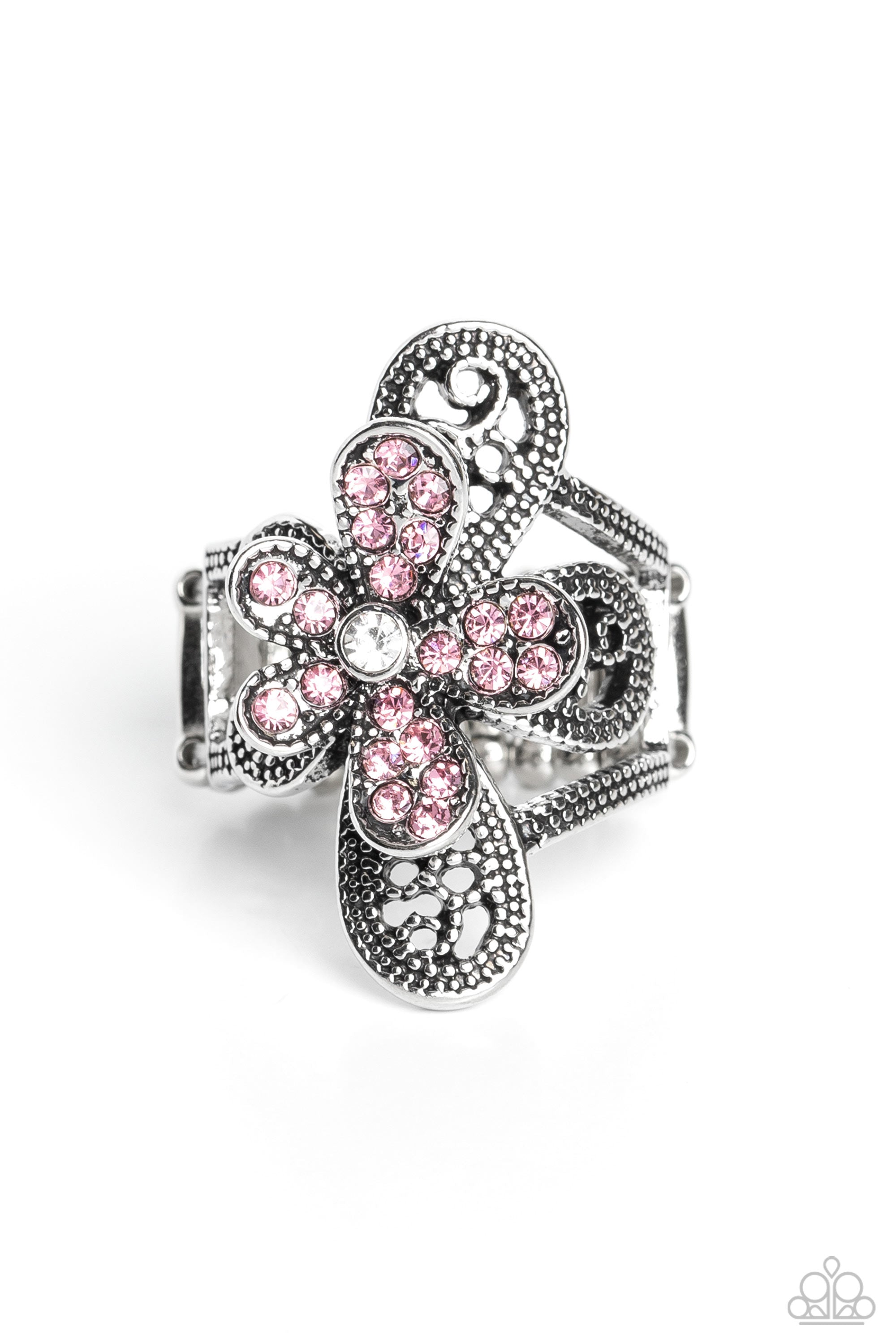 Garden Escapade Pink Flower Ring - Paparazzi Accessories- lightbox - CarasShop.com - $5 Jewelry by Cara Jewels