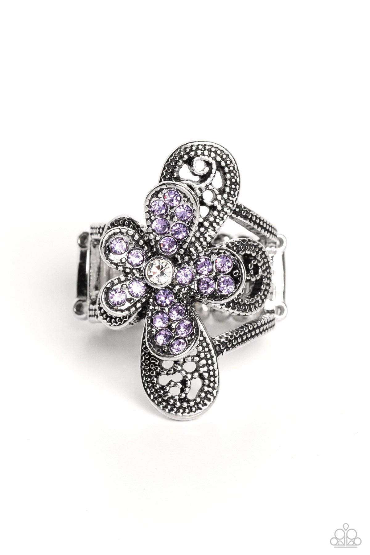 Garden Escapade Purple Flower Ring - Paparazzi Accessories- lightbox - CarasShop.com - $5 Jewelry by Cara Jewels
