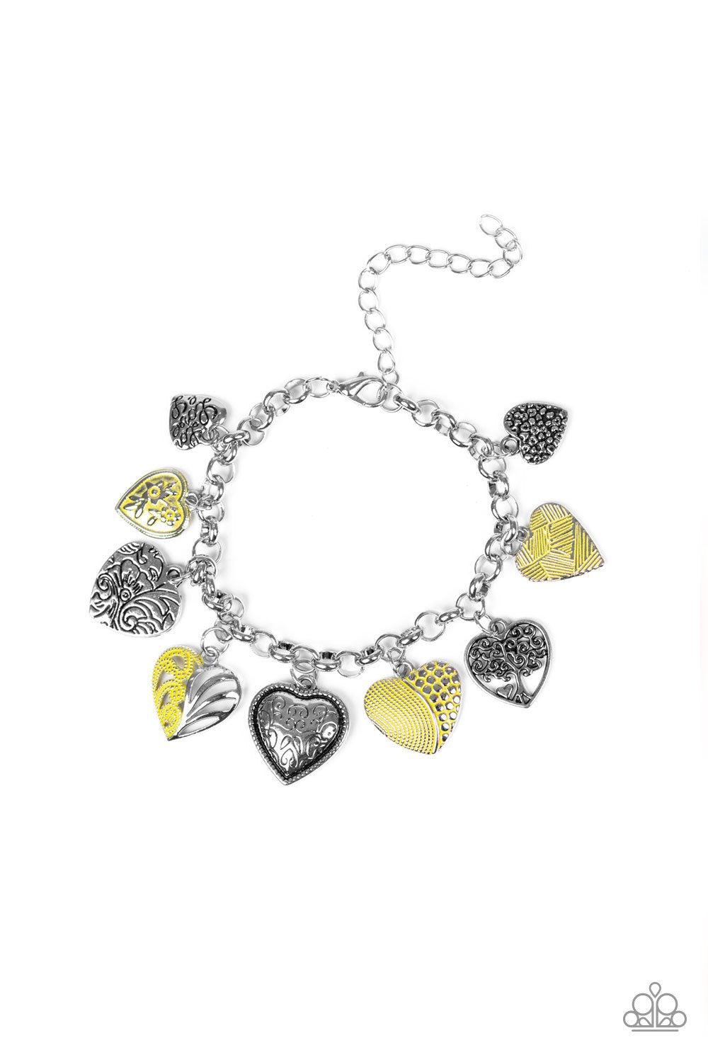 Garden Hearts Silver and Yellow Bracelet - Paparazzi Accessories-CarasShop.com - $5 Jewelry by Cara Jewels