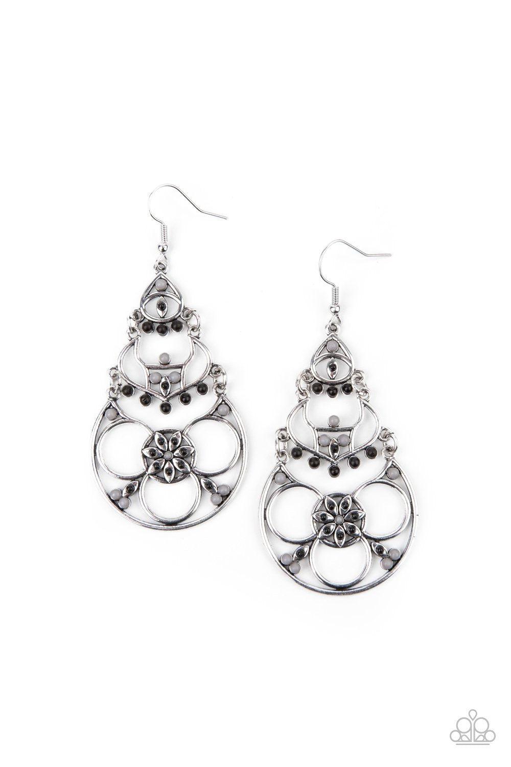 Garden Melody Black and Silver Earrings - Paparazzi Accessories - lightbox -CarasShop.com - $5 Jewelry by Cara Jewels