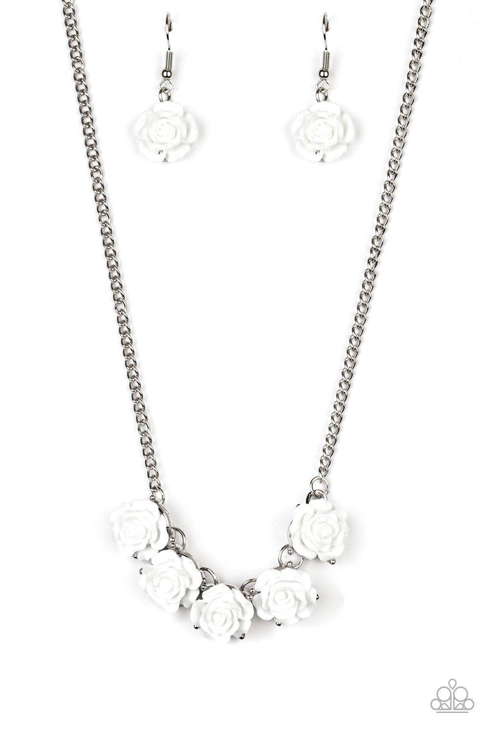 Garden Party Posh White Rose Flower Necklace - Paparazzi Accessories- lightbox - CarasShop.com - $5 Jewelry by Cara Jewels
