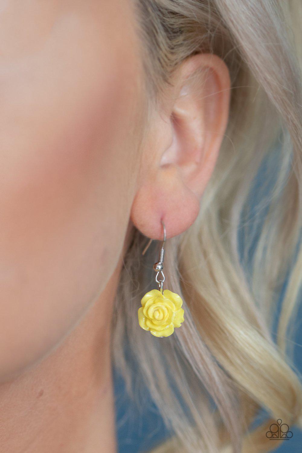 Garden Party Posh Yellow Rose Flower Necklace - Paparazzi Accessories-free matching earrings -CarasShop.com - $5 Jewelry by Cara Jewels