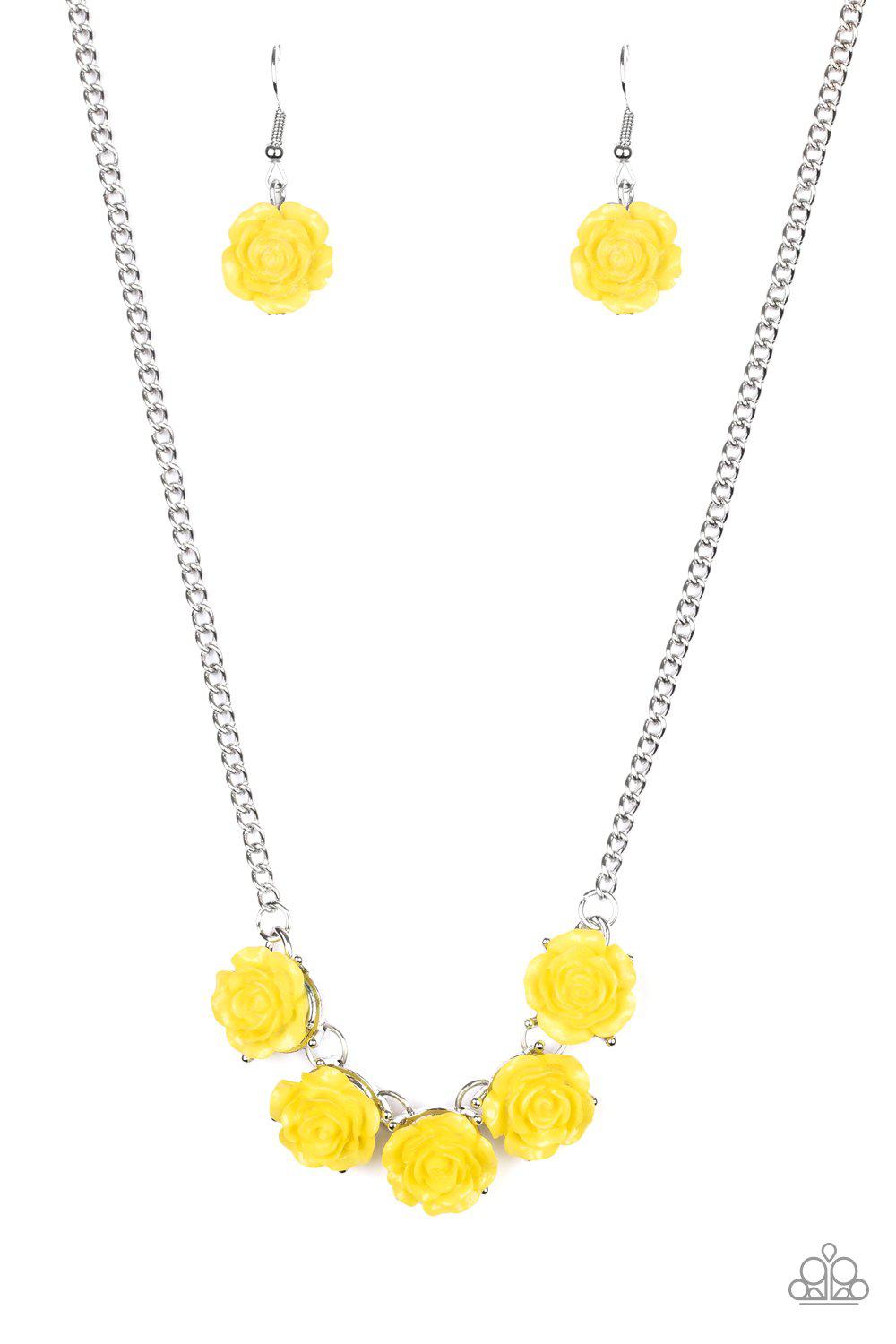 Garden Party Posh Yellow Rose Flower Necklace - Paparazzi Accessories - lightbox -CarasShop.com - $5 Jewelry by Cara Jewels