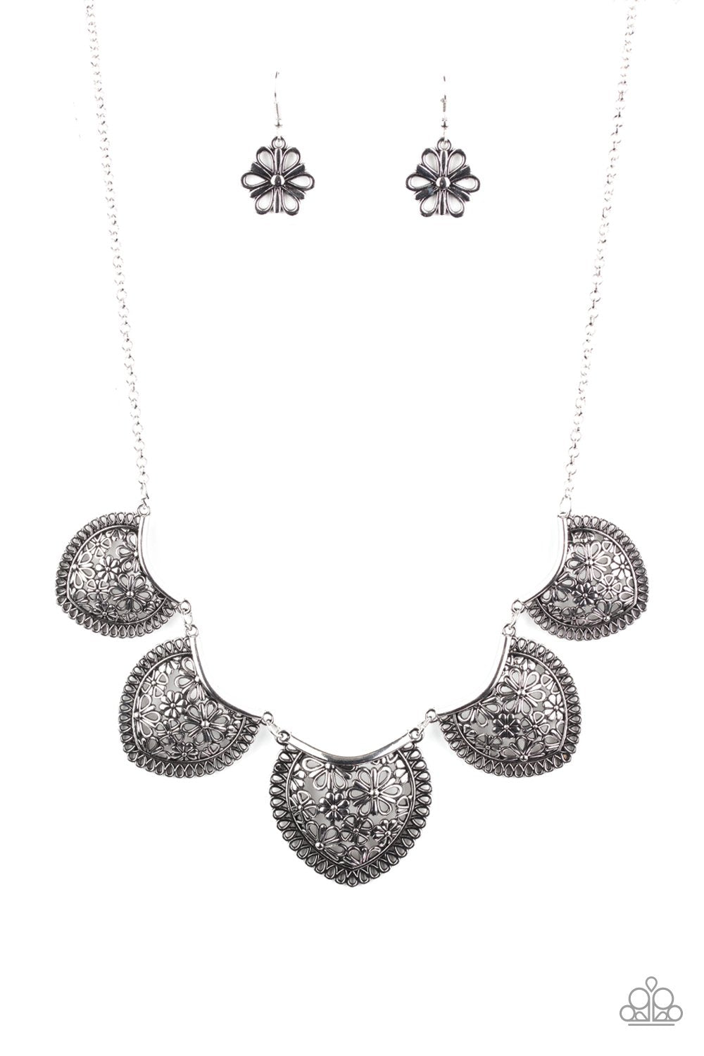 Garden Pixie Silver Flower Necklace - Paparazzi Accessories-CarasShop.com - $5 Jewelry by Cara Jewels