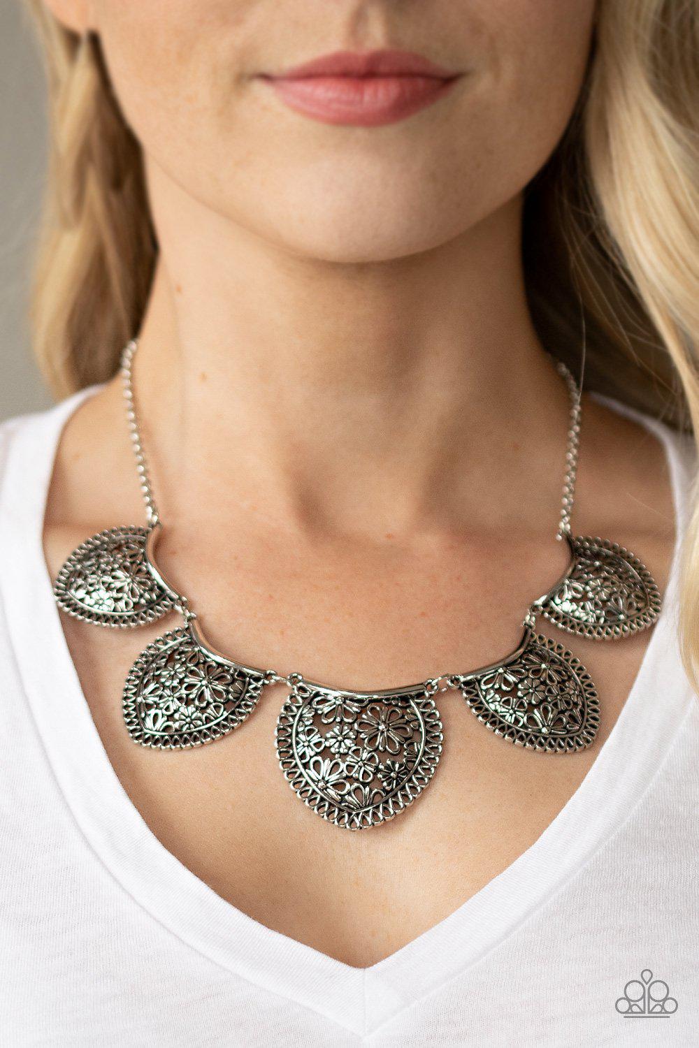 Garden Pixie Silver Flower Necklace - Paparazzi Accessories-CarasShop.com - $5 Jewelry by Cara Jewels