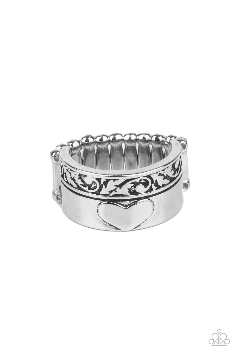 Garden Romance Silver Heart Ring - Paparazzi Accessories- lightbox - CarasShop.com - $5 Jewelry by Cara Jewels