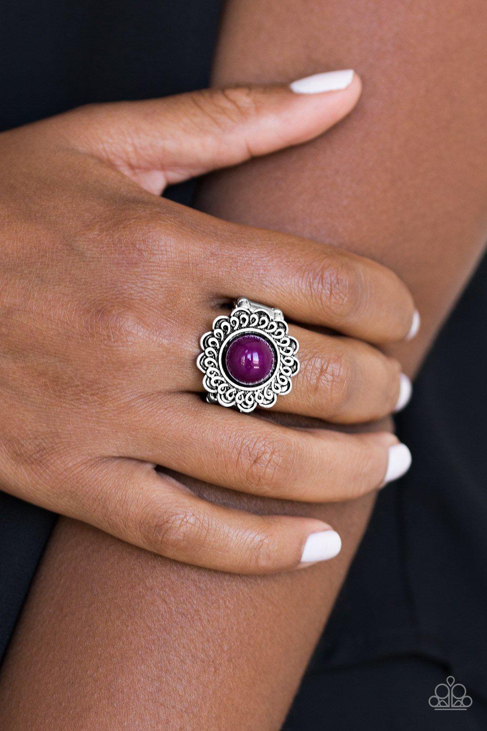 Garden Stroll Silver and Purple Ring - Paparazzi Accessories-CarasShop.com - $5 Jewelry by Cara Jewels