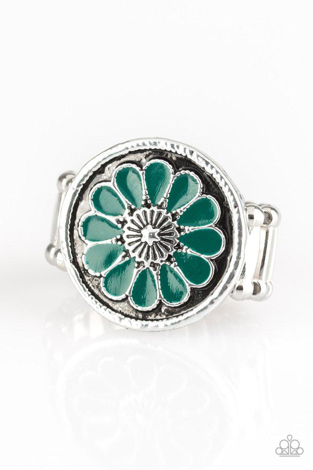 Garden View Green Flower Ring - Paparazzi Accessories- lightbox - CarasShop.com - $5 Jewelry by Cara Jewels