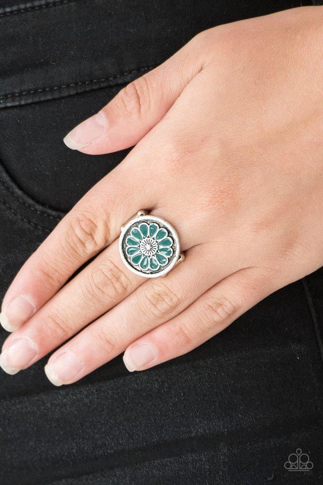 Garden View Green Flower Ring - Paparazzi Accessories- lightbox - CarasShop.com - $5 Jewelry by Cara Jewels