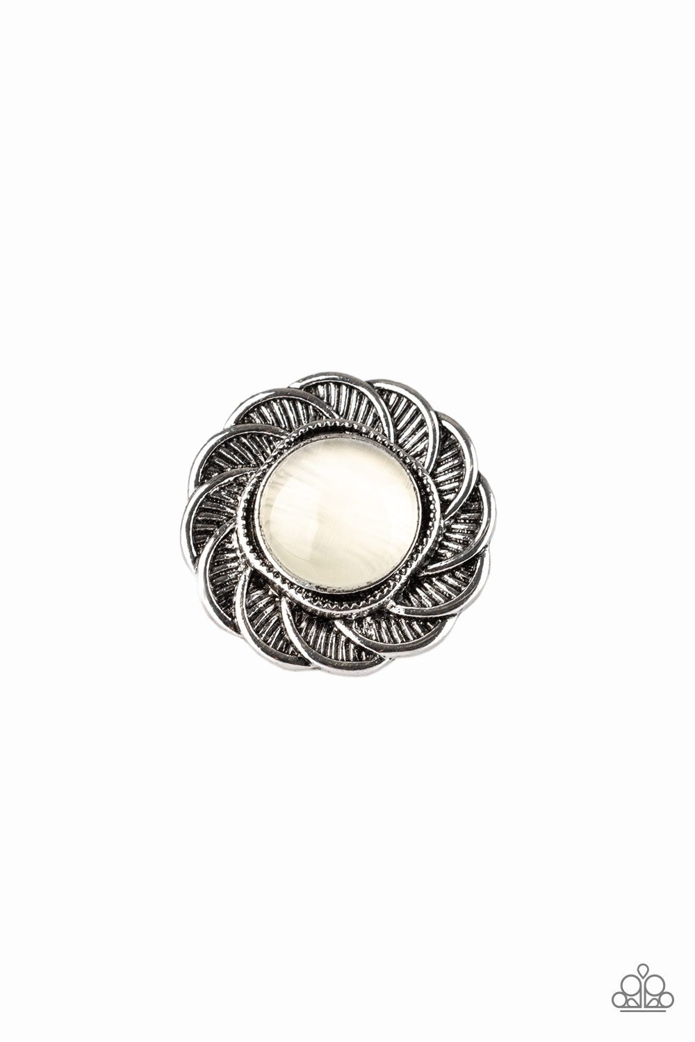 Gardenia Glow White Moonstone Flower Ring - Paparazzi Accessories-CarasShop.com - $5 Jewelry by Cara Jewels