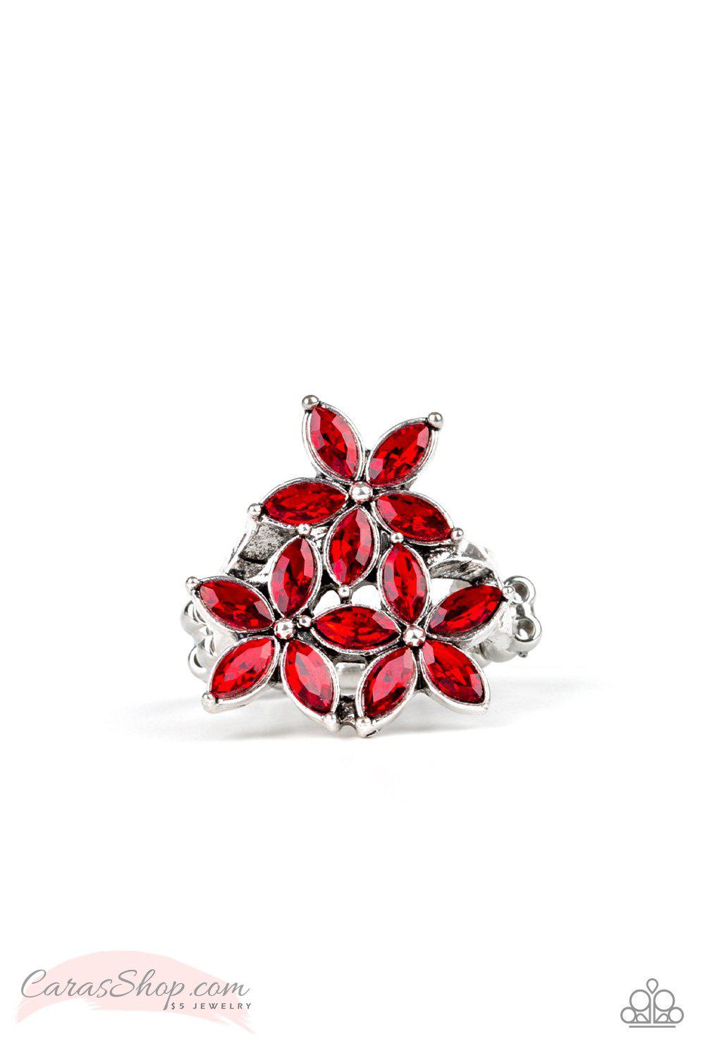 Gardenia Grandeur Red Flower Ring - Paparazzi Accessories-CarasShop.com - $5 Jewelry by Cara Jewels