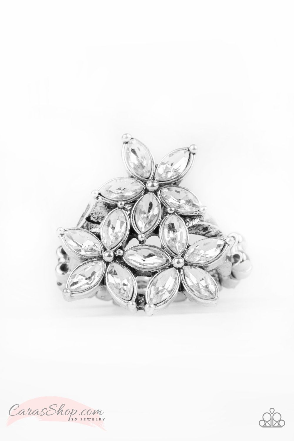 Gardenia Grandeur White Flower Ring - Paparazzi Accessories-CarasShop.com - $5 Jewelry by Cara Jewels