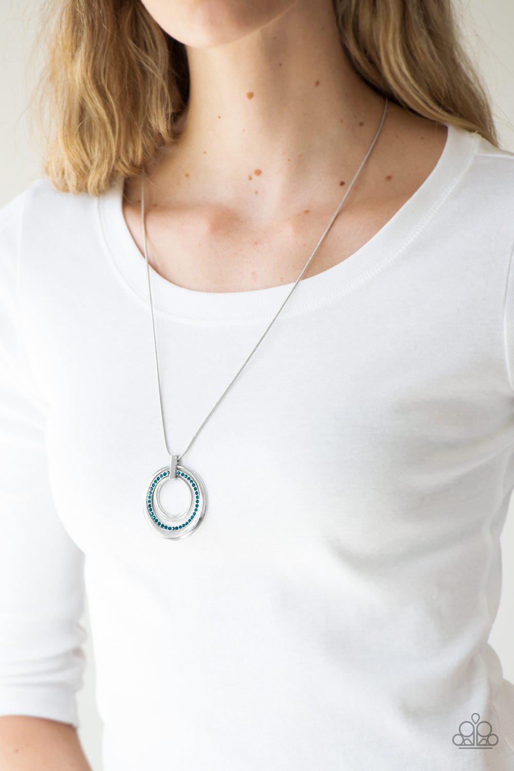 Gather Around Gorgeous Blue and Silver Pendant Necklace - Paparazzi Accessories- model - CarasShop.com - $5 Jewelry by Cara Jewels
