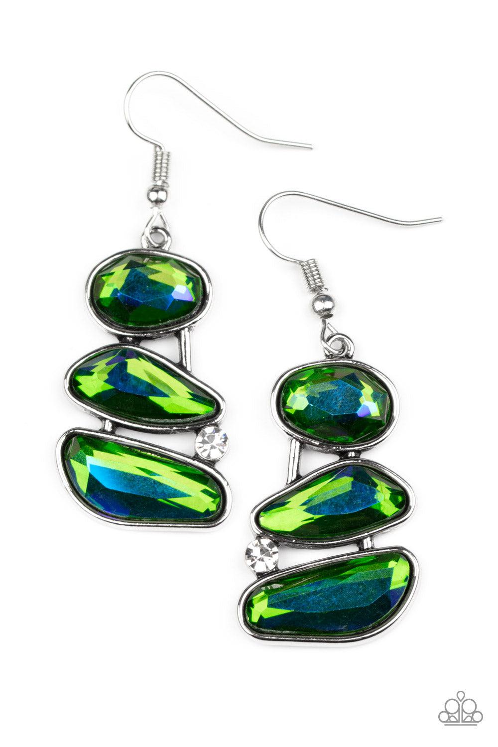 Gem Galaxy Green Earrings - Paparazzi Accessories- lightbox - CarasShop.com - $5 Jewelry by Cara Jewels