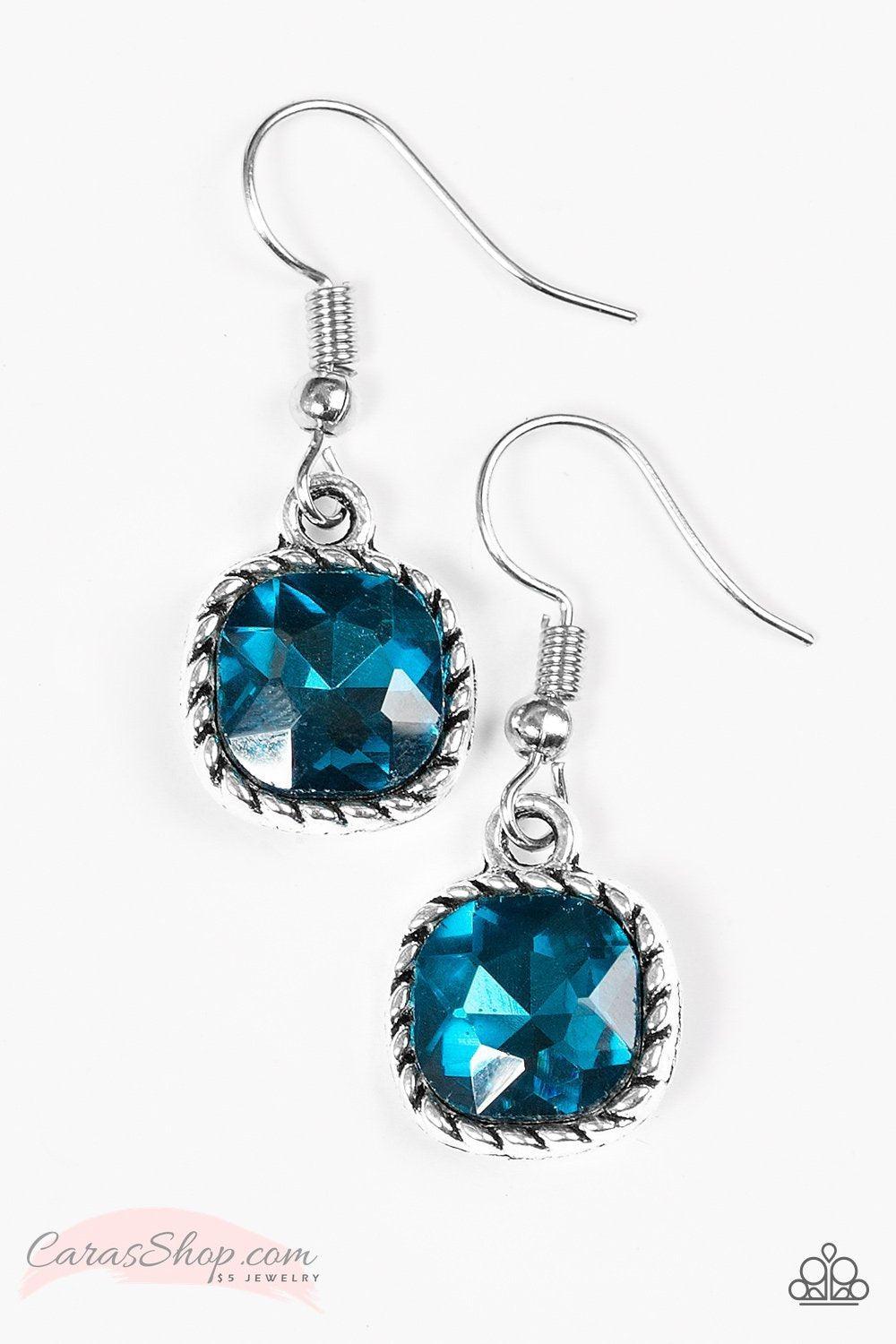Gem Hunt Blue Gem Earrings - Paparazzi Accessories-CarasShop.com - $5 Jewelry by Cara Jewels