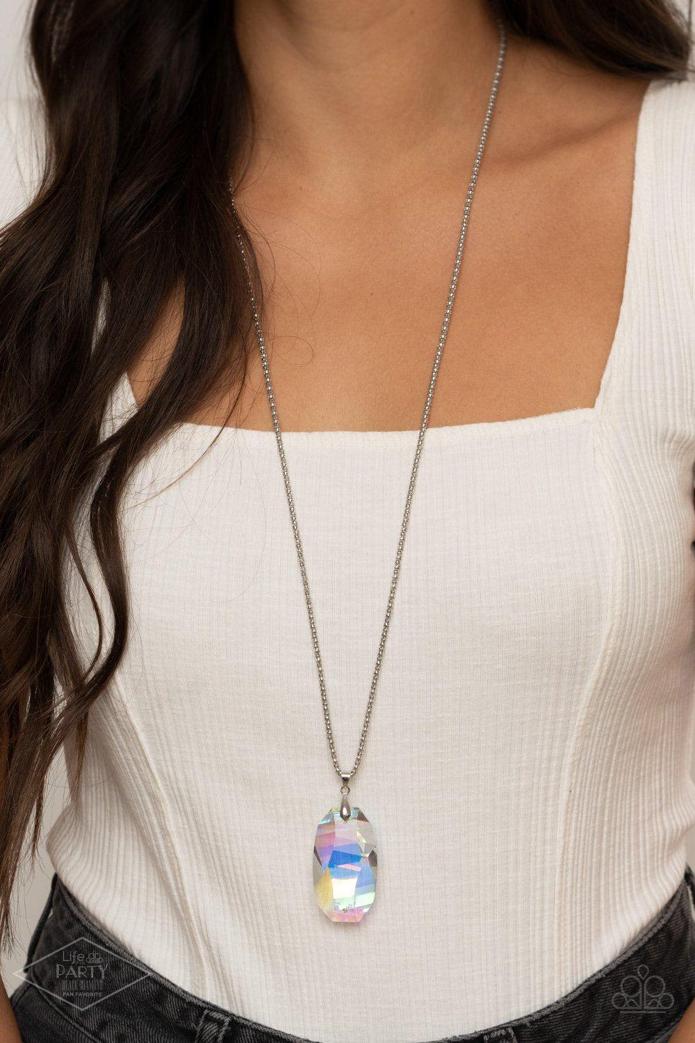 Gemstone Grandeur Multi-color Iridescent Gem Necklace - Paparazzi Accessories- model - CarasShop.com - $5 Jewelry by Cara Jewels
