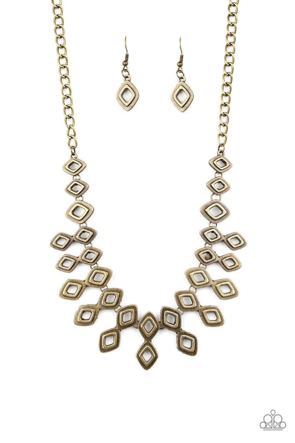 Geocentric Brass Necklace - Paparazzi Accessories- lightbox - CarasShop.com - $5 Jewelry by Cara Jewels