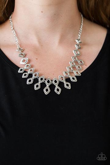 Geocentric Silver Necklace - Paparazzi Accessories - model -CarasShop.com - $5 Jewelry by Cara Jewels
