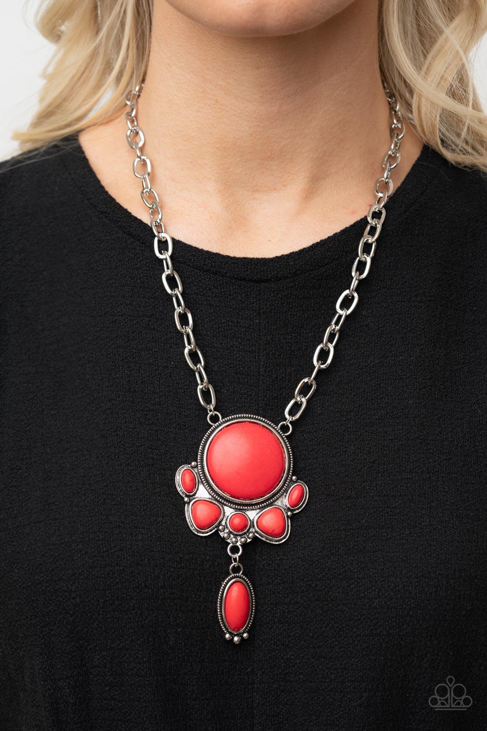 Geographically Gorgeous Red Stone Necklace - Paparazzi Accessories- model - CarasShop.com - $5 Jewelry by Cara Jewels