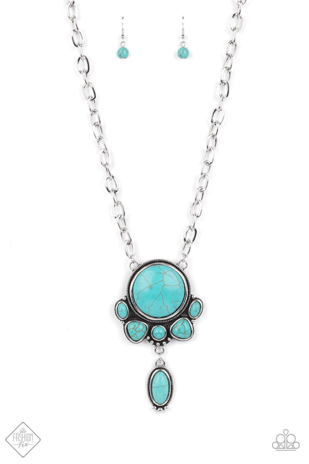 Geographically Gorgeous Turquoise Blue Stone and Silver Necklace - Paparazzi Accessories - lightbox -CarasShop.com - $5 Jewelry by Cara Jewels