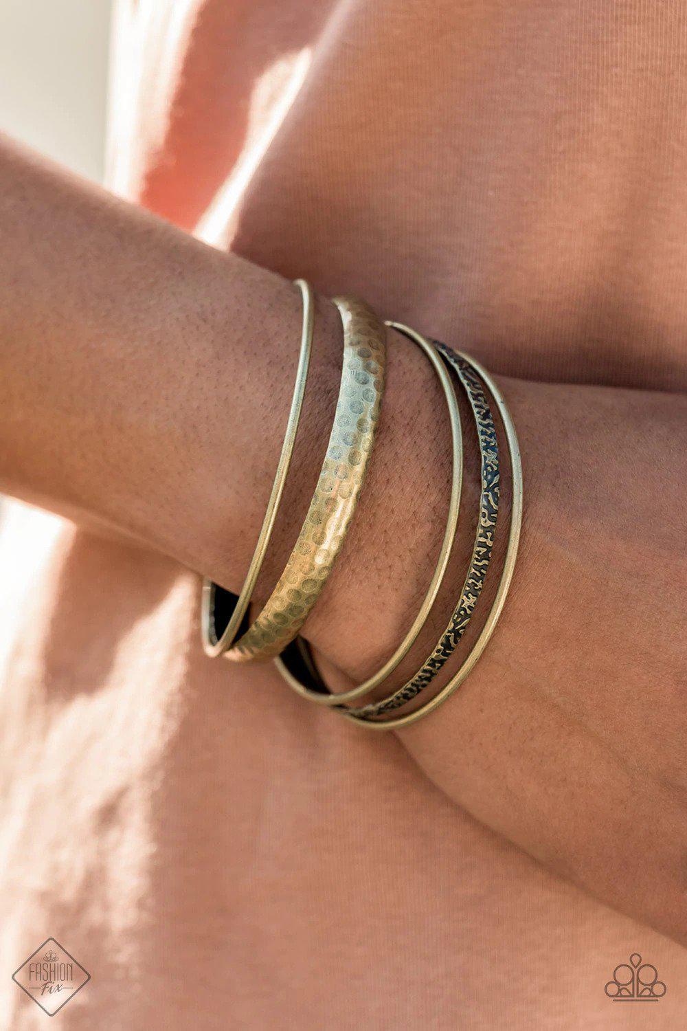 Get Into Gear Brass Bracelet - Paparazzi Accessories- on model - CarasShop.com - $5 Jewelry by Cara Jewels
