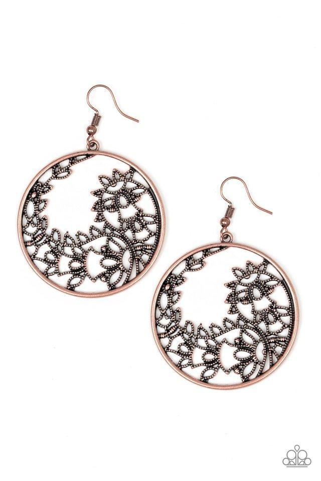 Get Into VINE Copper Filigree Earrings - Paparazzi Accessories - lightbox -CarasShop.com - $5 Jewelry by Cara Jewels