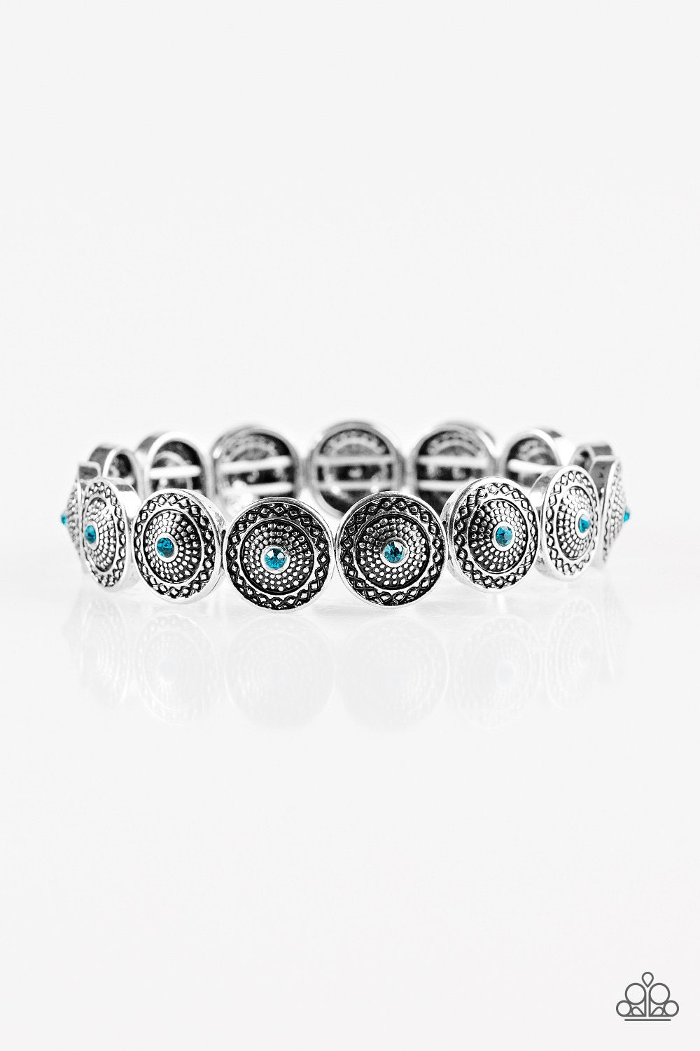 Get Your Shine On Silver and Blue Gem Bracelet - Paparazzi Accessories-CarasShop.com - $5 Jewelry by Cara Jewels