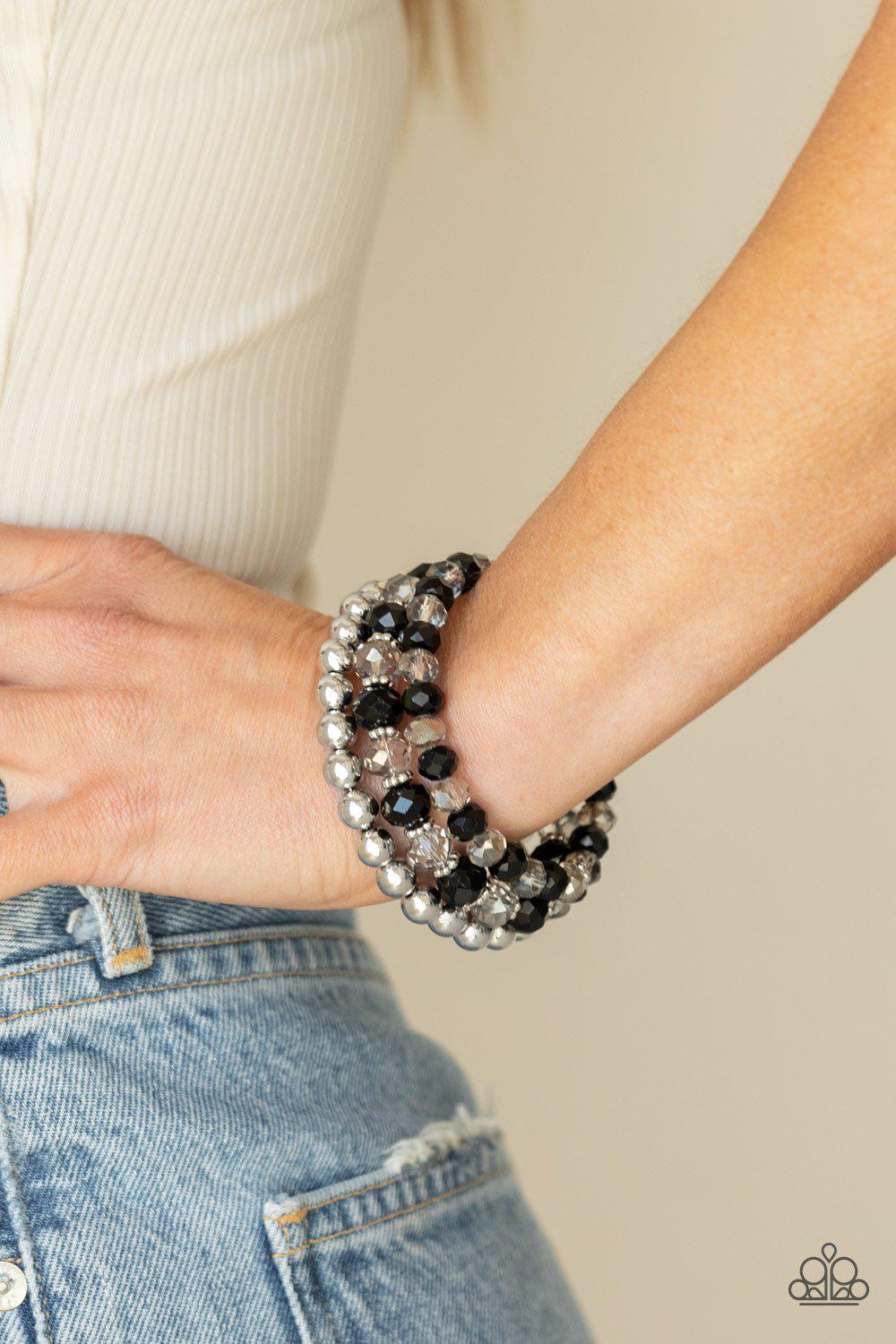 Gimme Gimme Black, Smoky and Silver Infinity Wrap Bracelet - Paparazzi Accessories 2021 Convention Exclusive- model - CarasShop.com - $5 Jewelry by Cara Jewels