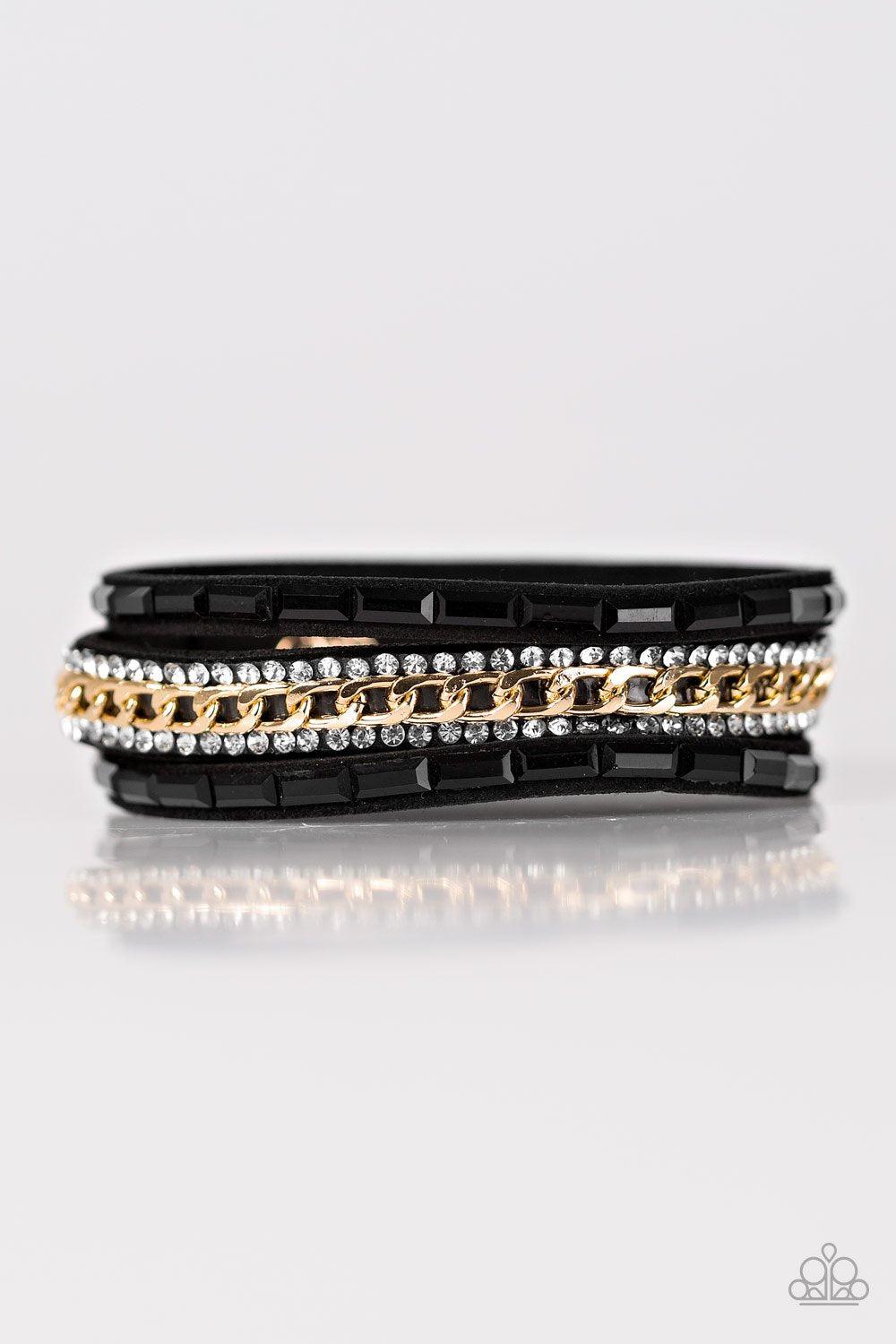 Girl Hustle Black and Gold Urban Wrap Snap Bracelet - Paparazzi Accessories-CarasShop.com - $5 Jewelry by Cara Jewels