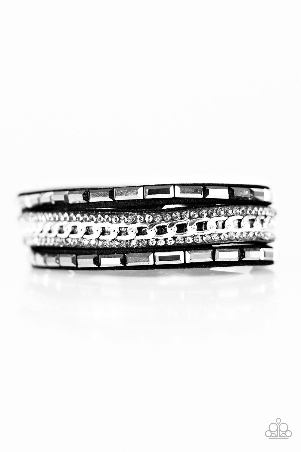 Girl Hustle Black and Silver Urban Wrap Snap Bracelet - Paparazzi Accessories-CarasShop.com - $5 Jewelry by Cara Jewels