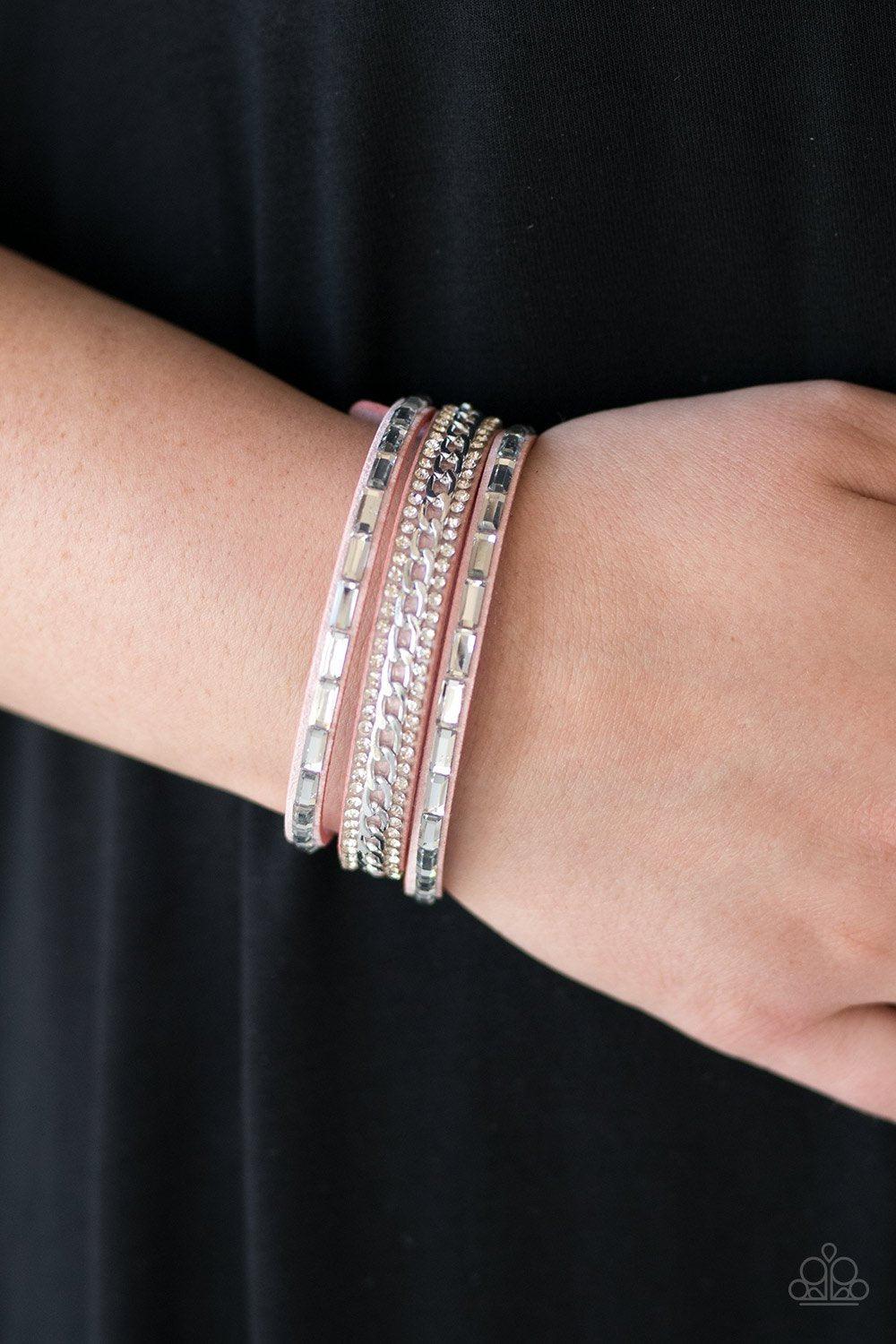 Girl Hustle Pink Wrap Snap Bracelet - Paparazzi Accessories-CarasShop.com - $5 Jewelry by Cara Jewels