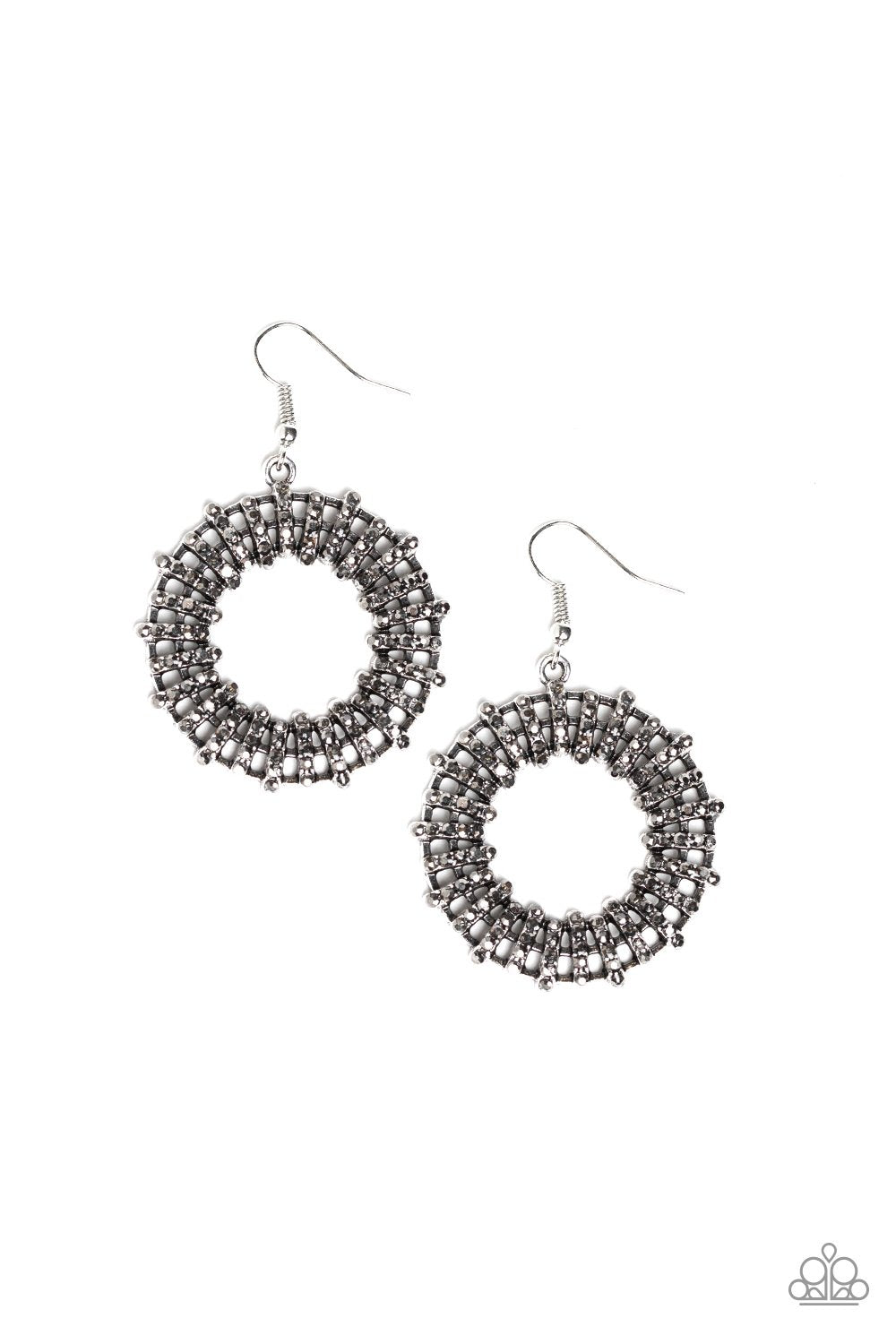 Girl of Your GLEAMS Silver and Hematite Earrings - Paparazzi Accessories-CarasShop.com - $5 Jewelry by Cara Jewels