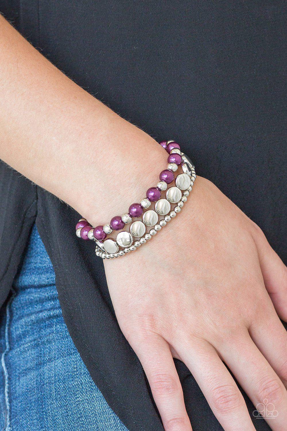Girly Girl Glamour Silver and Purple Bracelet Set - Paparazzi Accessories-CarasShop.com - $5 Jewelry by Cara Jewels
