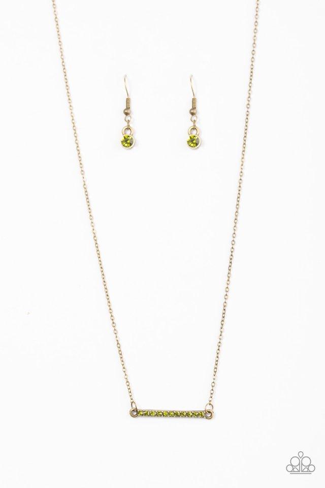 Give Me Some Glitter Green Rhinestone and Brass Necklace - Paparazzi Accessories - lightbox -CarasShop.com - $5 Jewelry by Cara Jewels