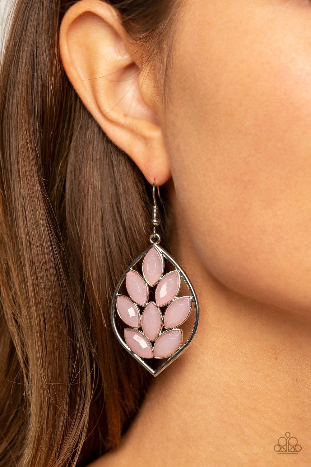 Glacial Glades Pink Cat&#39;s Eye Stone Earrings-on model - CarasShop.com - $5 Jewelry by Cara Jewels
