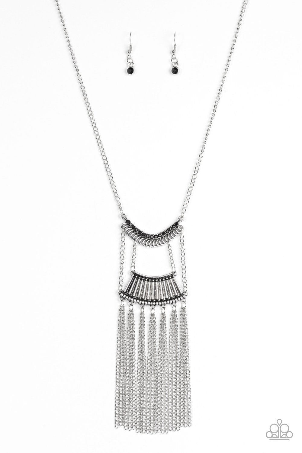 Glam Goddess Black and Silver Necklace - Paparazzi Accessories-CarasShop.com - $5 Jewelry by Cara Jewels