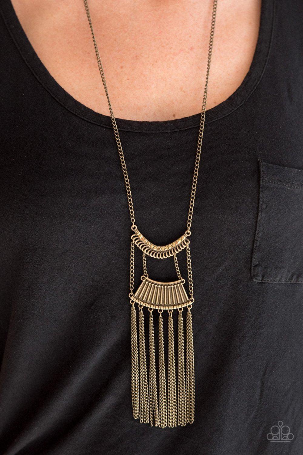 Glam Goddess Brass Necklace - Paparazzi Accessories-CarasShop.com - $5 Jewelry by Cara Jewels