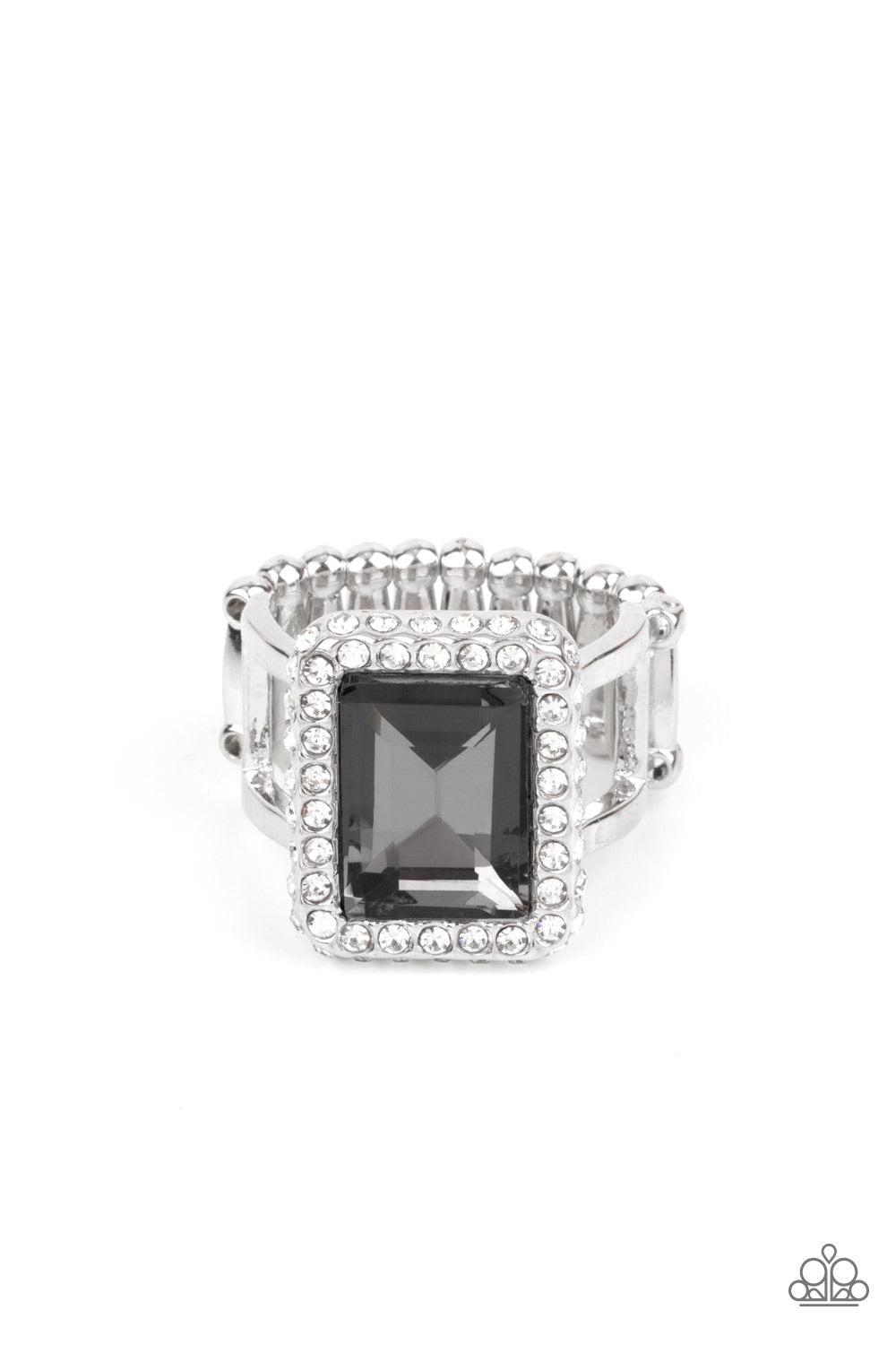 Glamorously Glitzy Silver Rhinestone Ring - Paparazzi Accessories- lightbox - CarasShop.com - $5 Jewelry by Cara Jewels