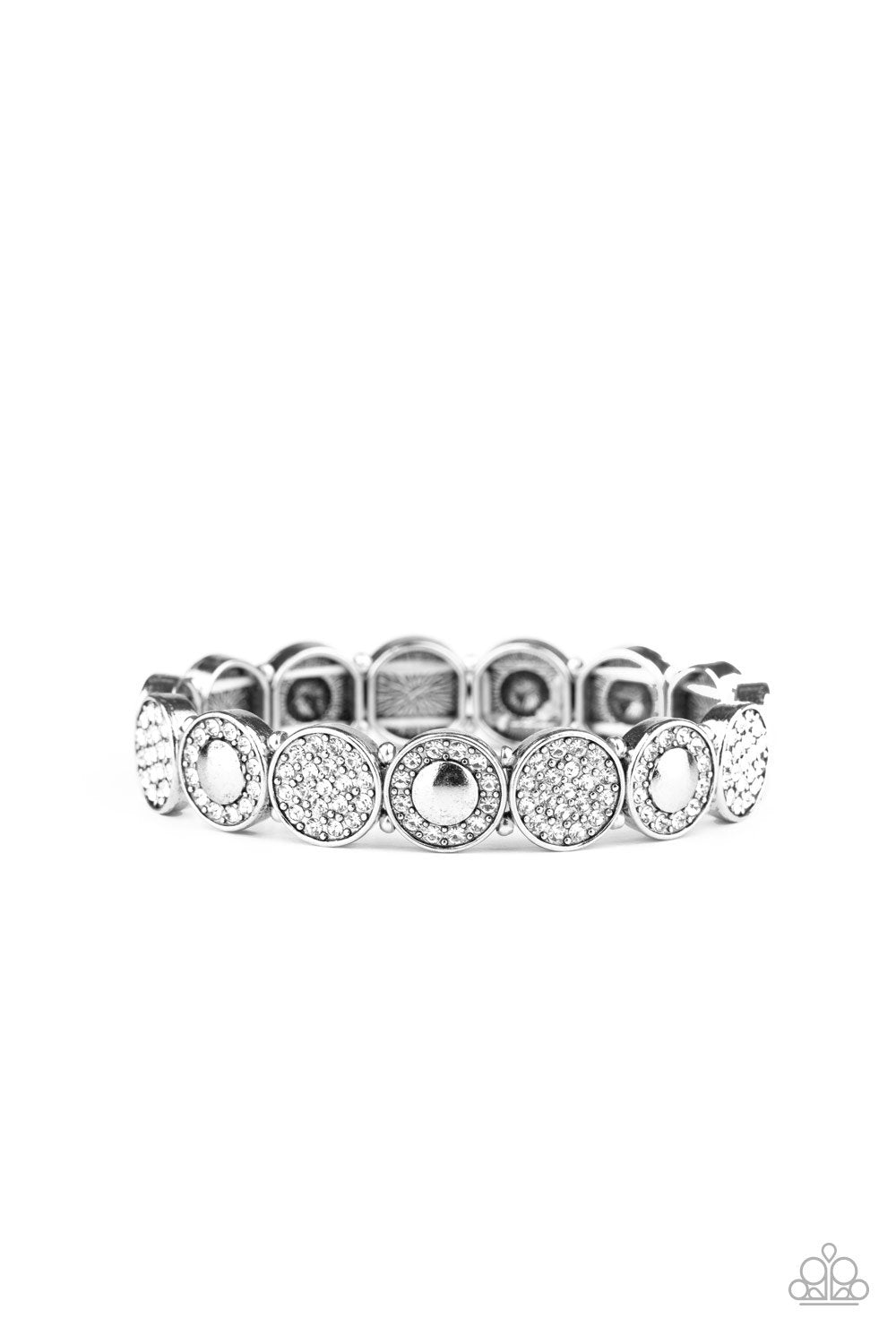 Glamour Garden White Rhinestone and Silver Bracelet - Paparazzi Accessories - lightbox -CarasShop.com - $5 Jewelry by Cara Jewels