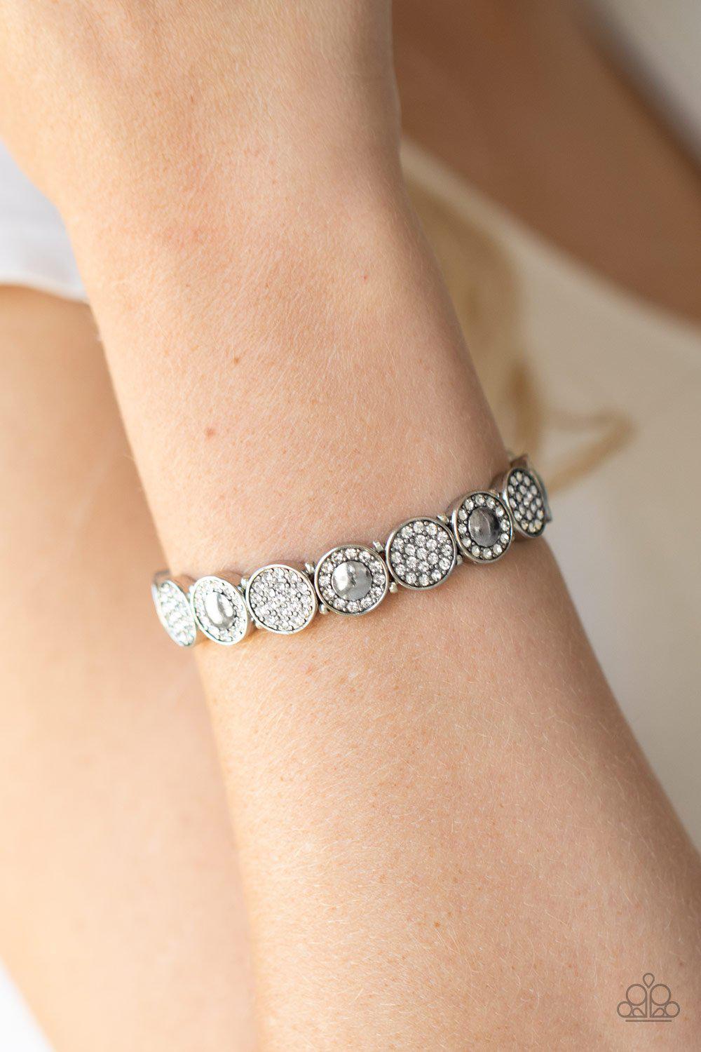 Glamour Garden White Rhinestone and Silver Bracelet - Paparazzi Accessories - model -CarasShop.com - $5 Jewelry by Cara Jewels