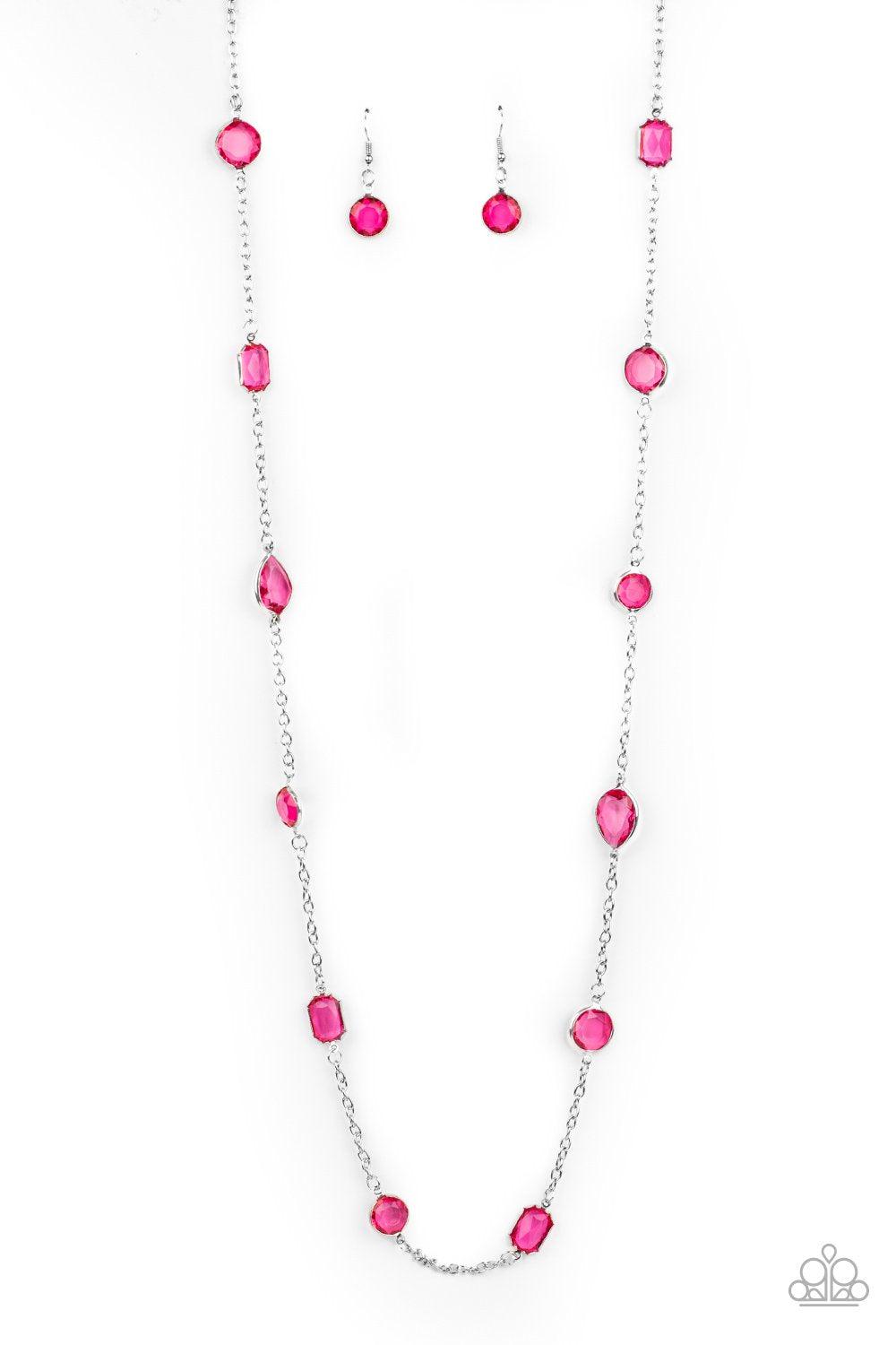 Glassy Glamorous Pink and Silver Necklace - Paparazzi Accessories - lightbox -CarasShop.com - $5 Jewelry by Cara Jewels