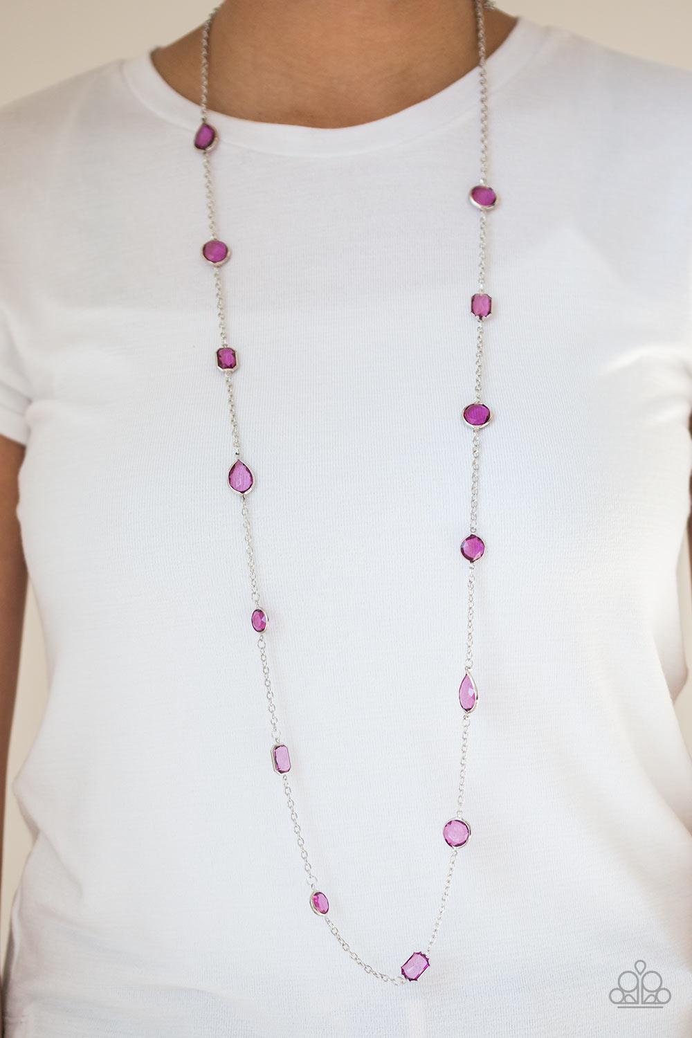Glassy Glamorous Purple and Silver Necklace - Paparazzi Accessories - model -CarasShop.com - $5 Jewelry by Cara Jewels